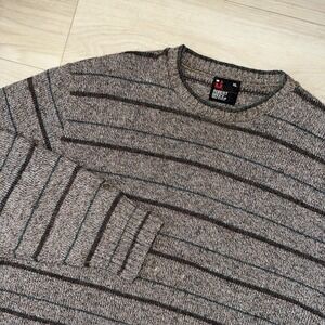 Vintage Robert Bruce Sweater Adult XL Gray Striped Knit Wool Blend 90s USA Soft